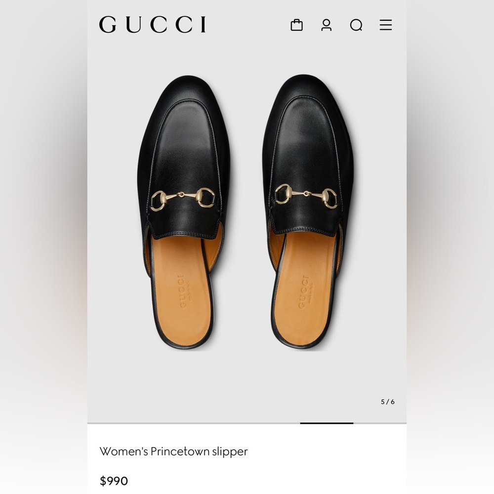 Gucci Black Leather Mules with Gold Hardware